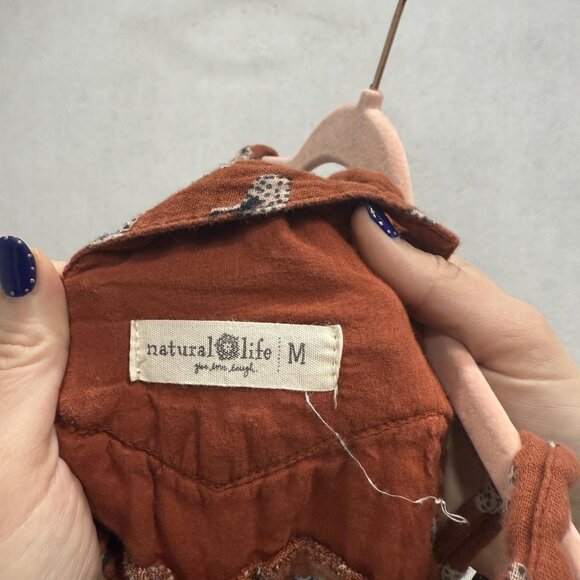 Natural Life Overalls Womens Medium Rust Orange Tree Print Wide Leg Cotton Boho - Picture 2 of 10